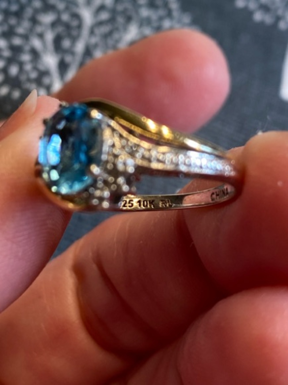 10k gold & 925 Blue Topaz and Diamond Accent Two-Tone Ring - Picture 9 of 12